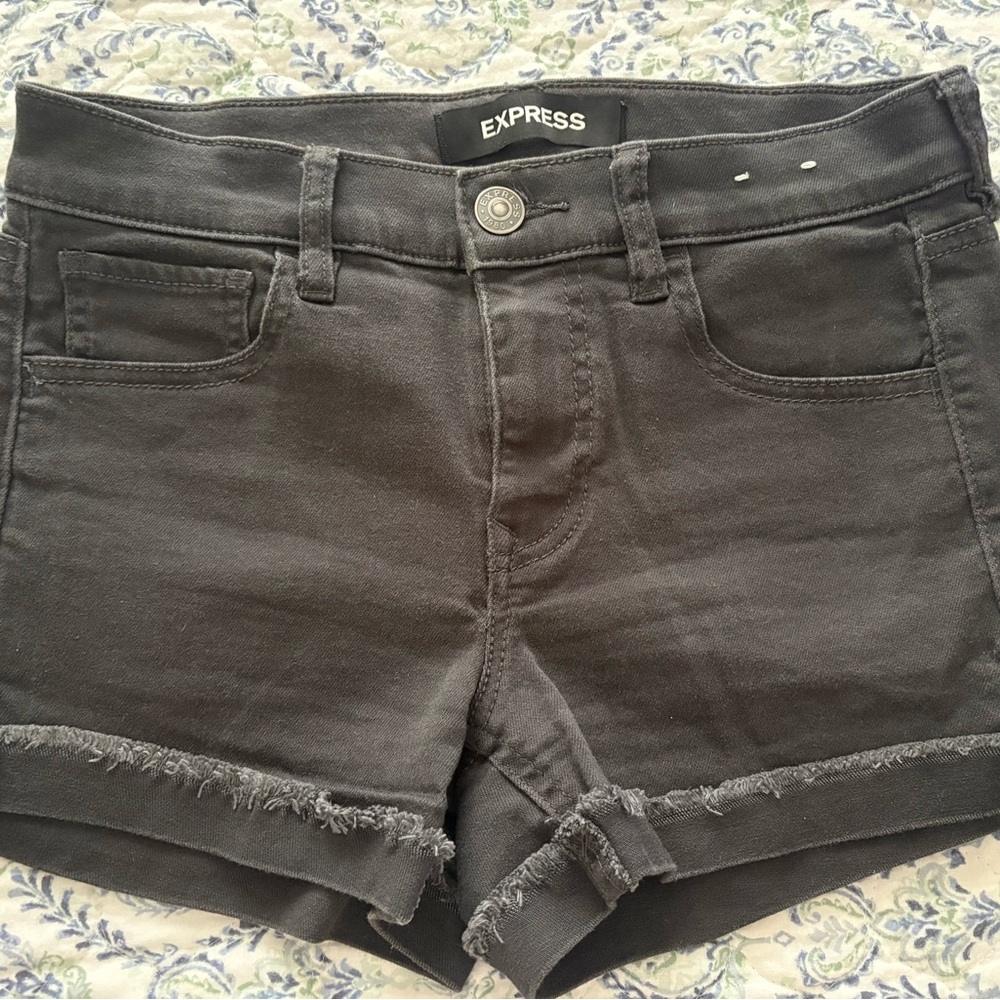 Express Black Jean Shorts Distressed Hem Stretchy